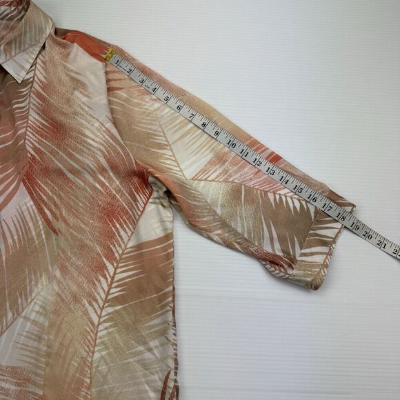 Chico’s Tropical Leaves Blouse Size XL Sleeve Button Up Tan Peach -Chicos Size 3 - Picture 8 of 8